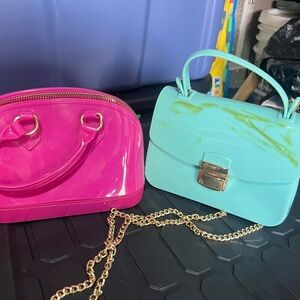 Stylish Pink and Mint color jelly Handbag Set